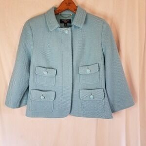 Vtg Talbots Collection Petites Blue Jacket Blazer Womens Size 8P Pocket Wool Bld